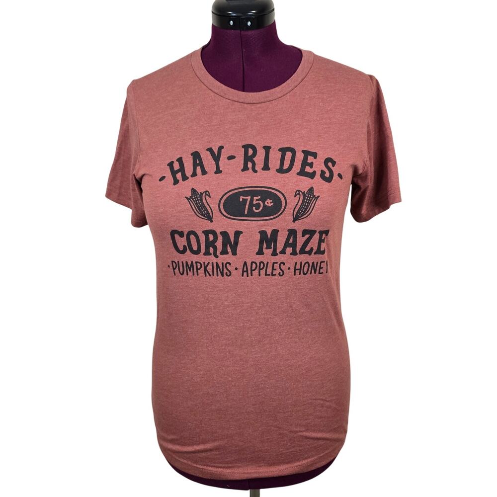 Women's Bella Canvas Hay Rides Corn Maze Graphic Tee Fall Harvest | Size Medium